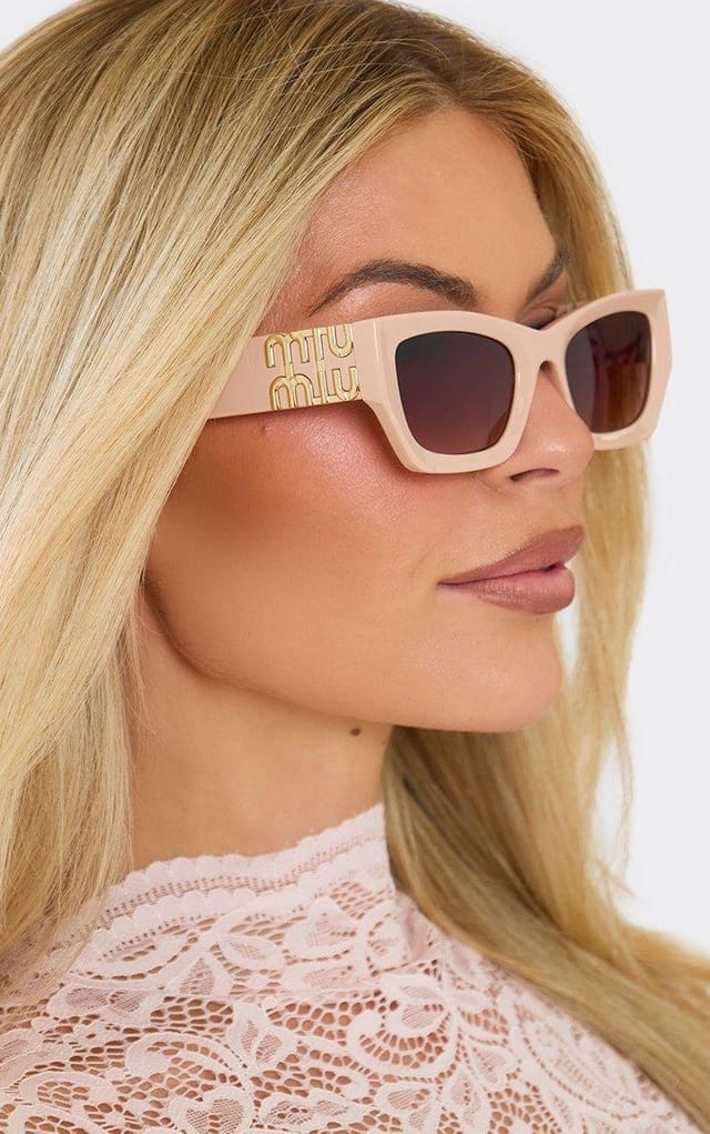 EGO Thick Frame Side Logo Detail Tinted Lense Cateye Shape Sunglasses In Pink, Women's Size UK 0 - 2