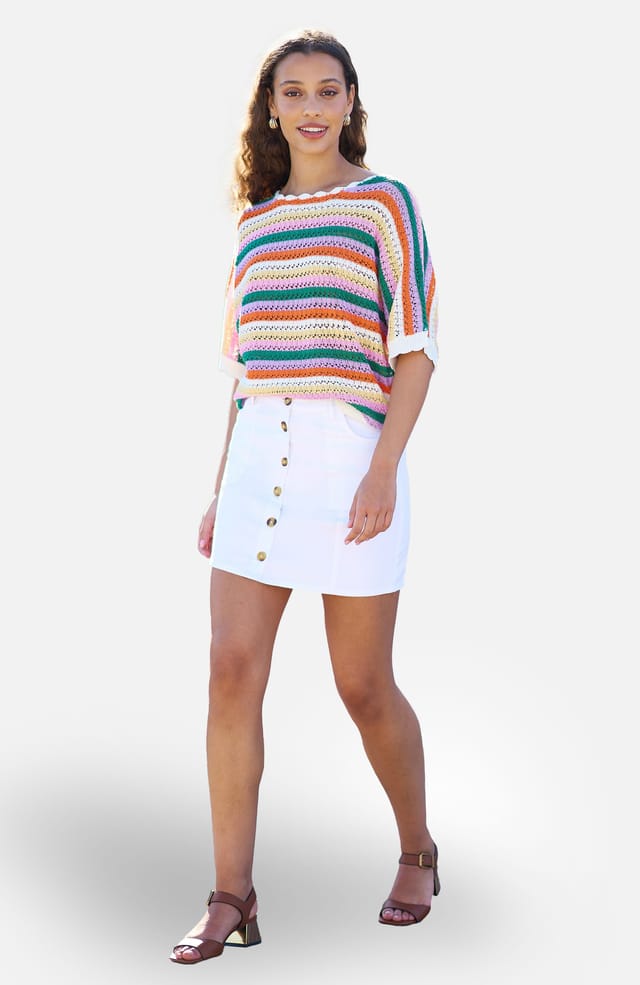 Yumi Yumi Women's Cotton Stretch Mini Skirt With Button Details in White - 2