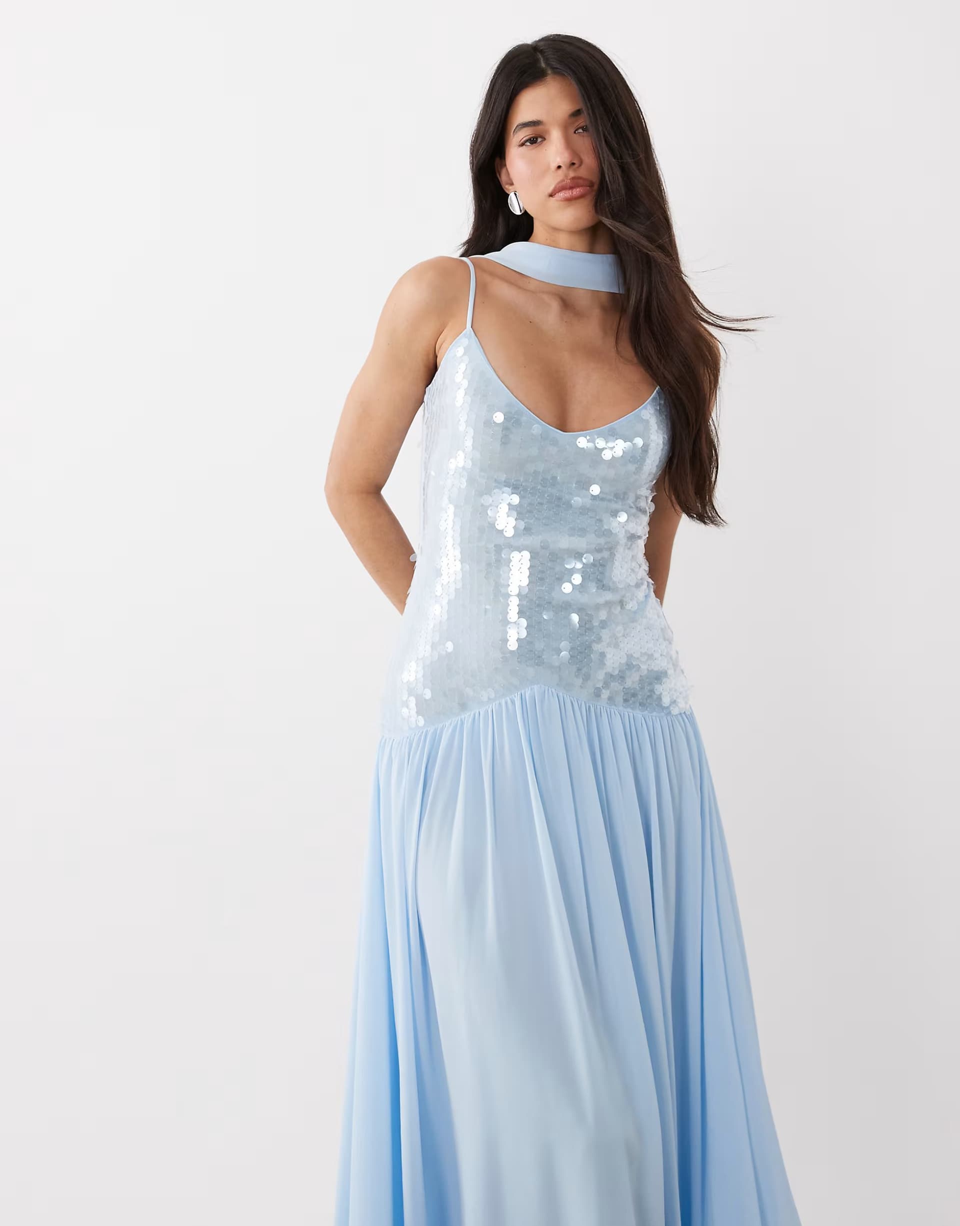 ASOS Gina Tricot sequin maxi dress in light blue