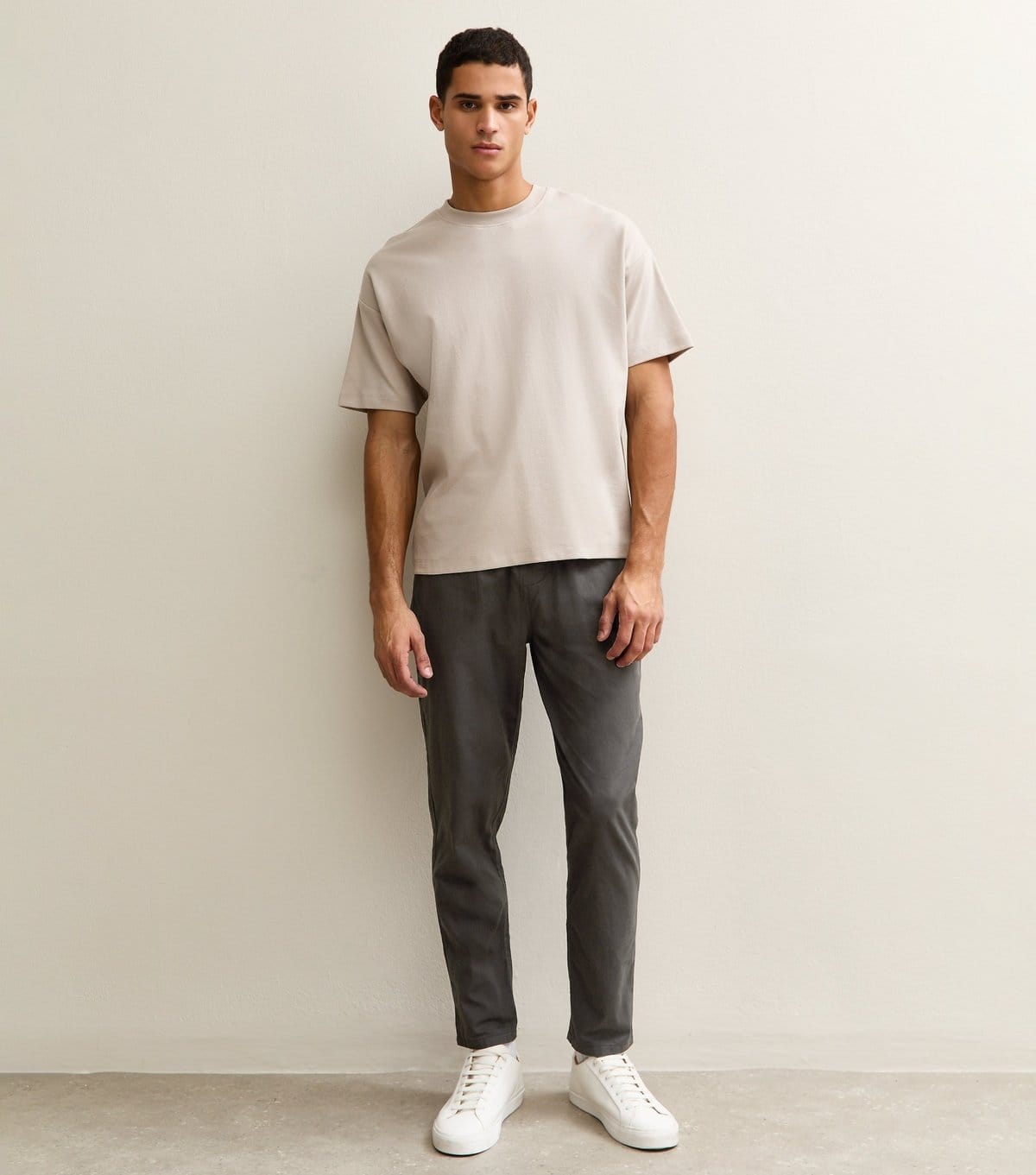 New Look Men's Dark Grey Regular Cotton Tapered Trousers New Look - 4