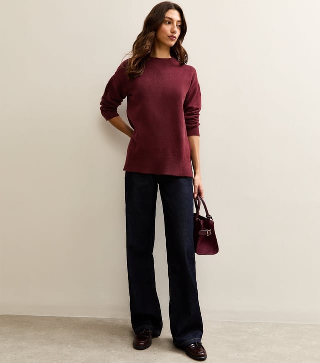 New Look Women's Tall Burgundy Knit Side Split Jumper New Look - 3