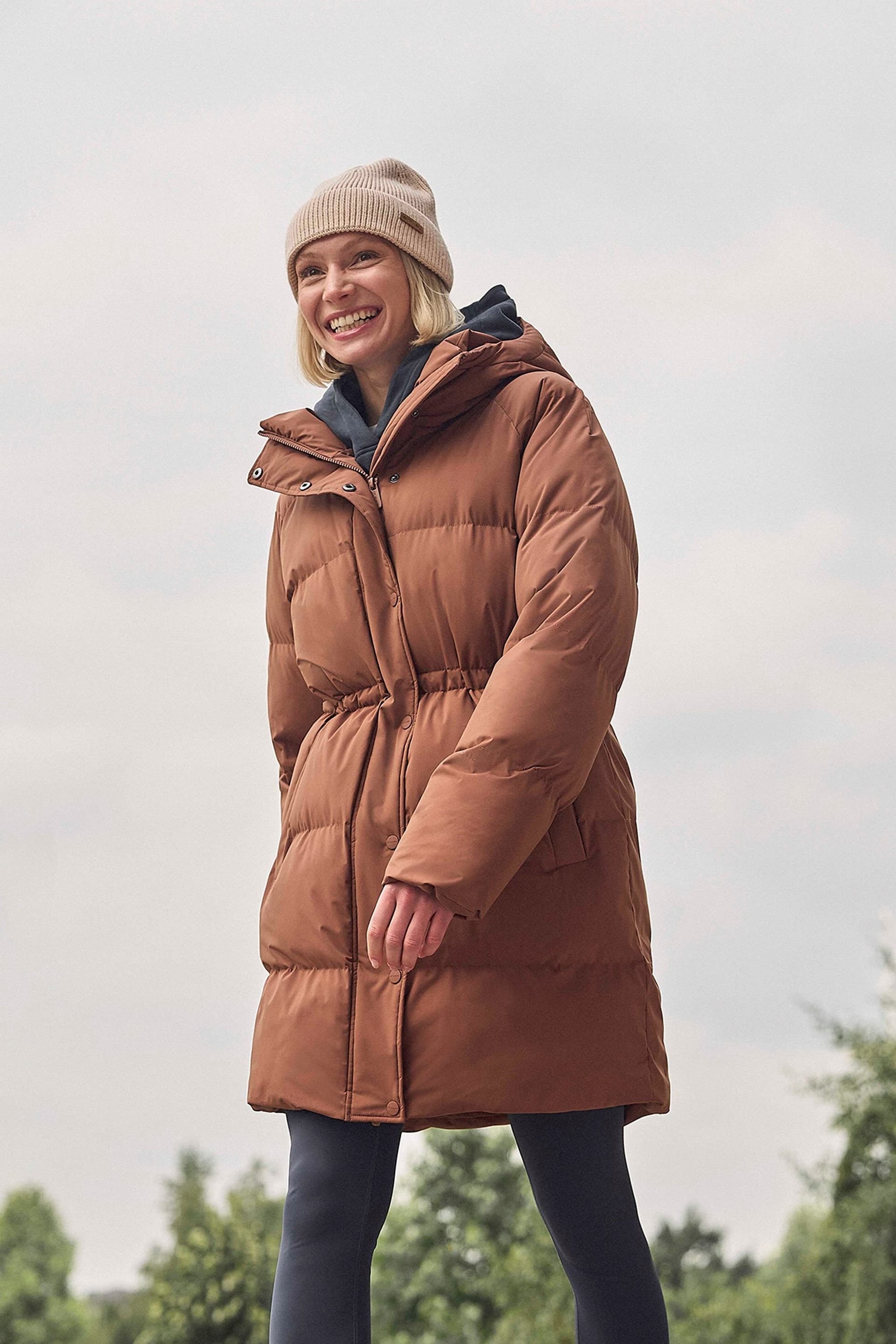 Animal Animal Women's 'Maggie' Warm Insulated Water Resistant Long Waisted Zip Baffle Coat in Terracotta