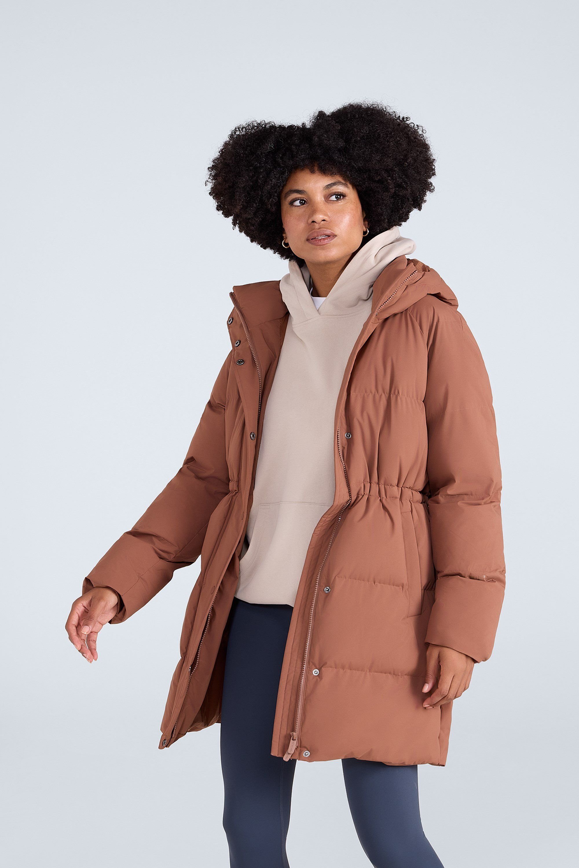 Animal Animal Women's 'Maggie' Warm Insulated Water Resistant Long Waisted Zip Baffle Coat in Terracotta - 2