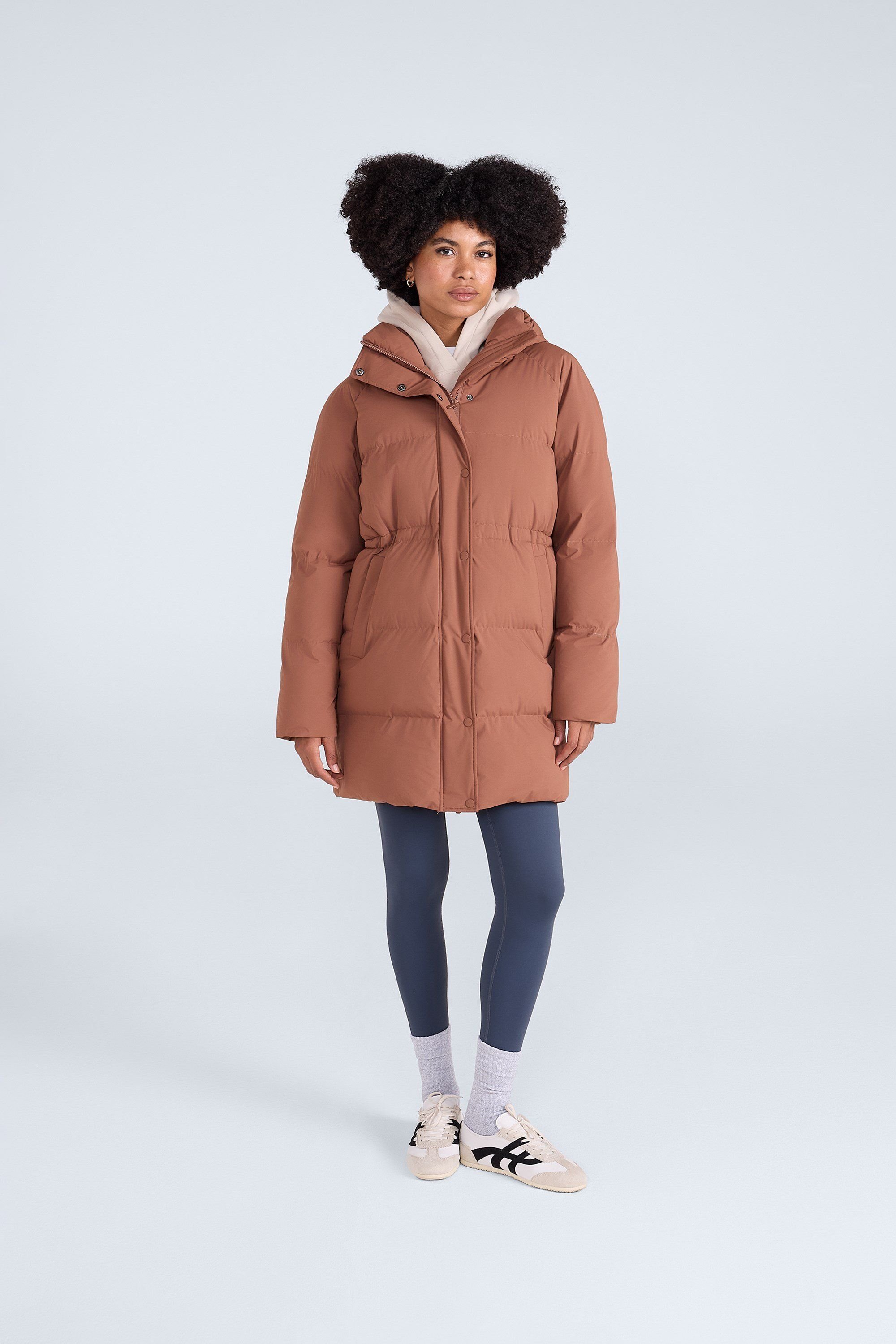 Animal Animal Women's 'Maggie' Warm Insulated Water Resistant Long Waisted Zip Baffle Coat in Terracotta - 3