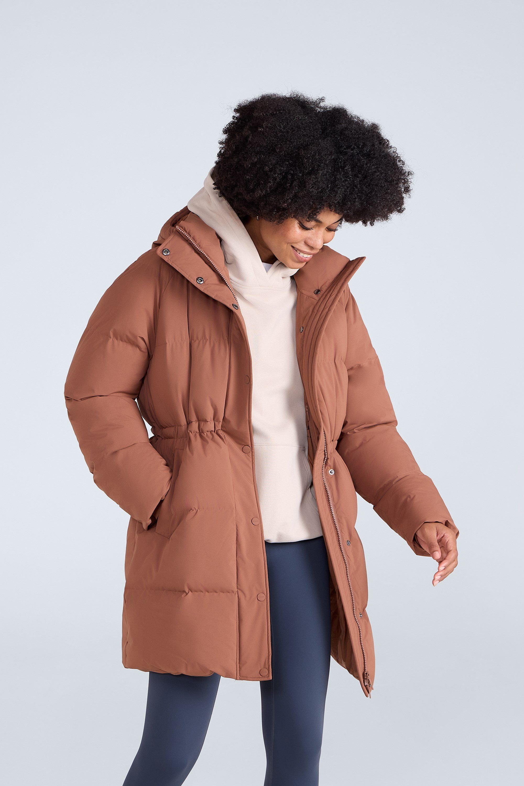 Animal Animal Women's 'Maggie' Warm Insulated Water Resistant Long Waisted Zip Baffle Coat in Terracotta - 4