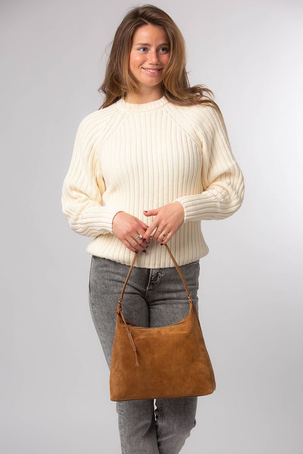 Cultured London Cultured London Women's 'Camille' Suede Shoulder Bag in Tan