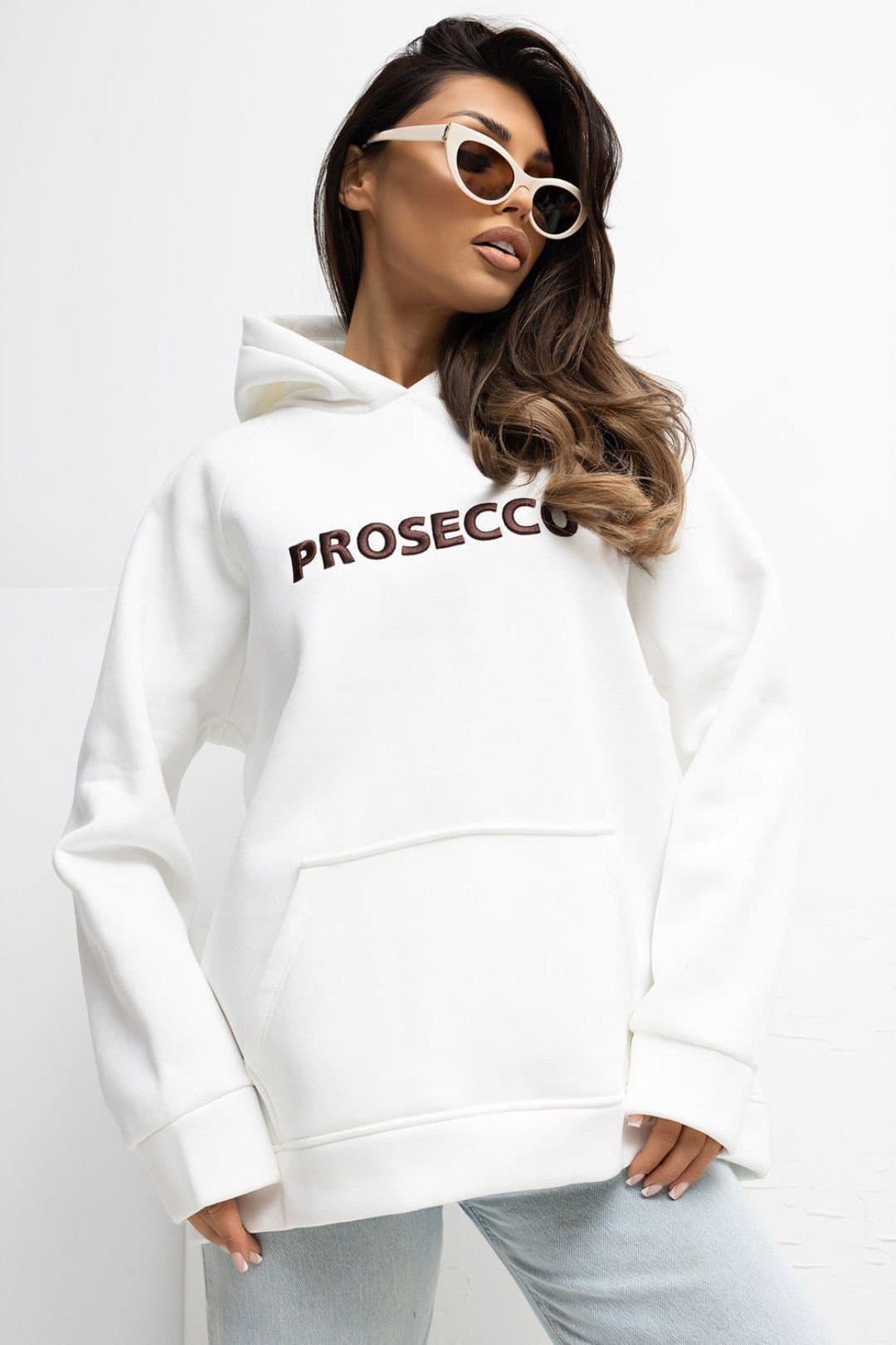 Love Lace Love Lace Women's Embroidered Logo Hooded Cotton Elastane Sweatshirt in White