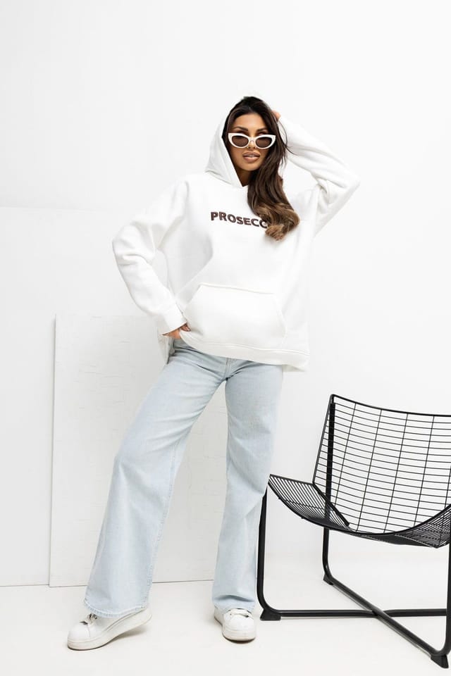 Love Lace Love Lace Women's Embroidered Logo Hooded Cotton Elastane Sweatshirt in White - 2