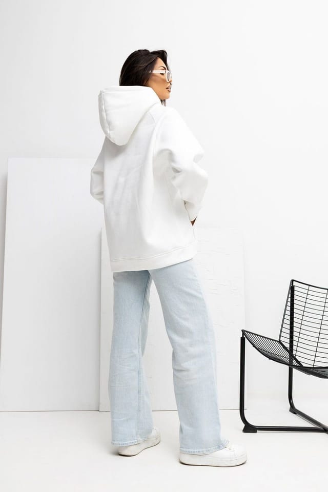 Love Lace Love Lace Women's Embroidered Logo Hooded Cotton Elastane Sweatshirt in White - 3