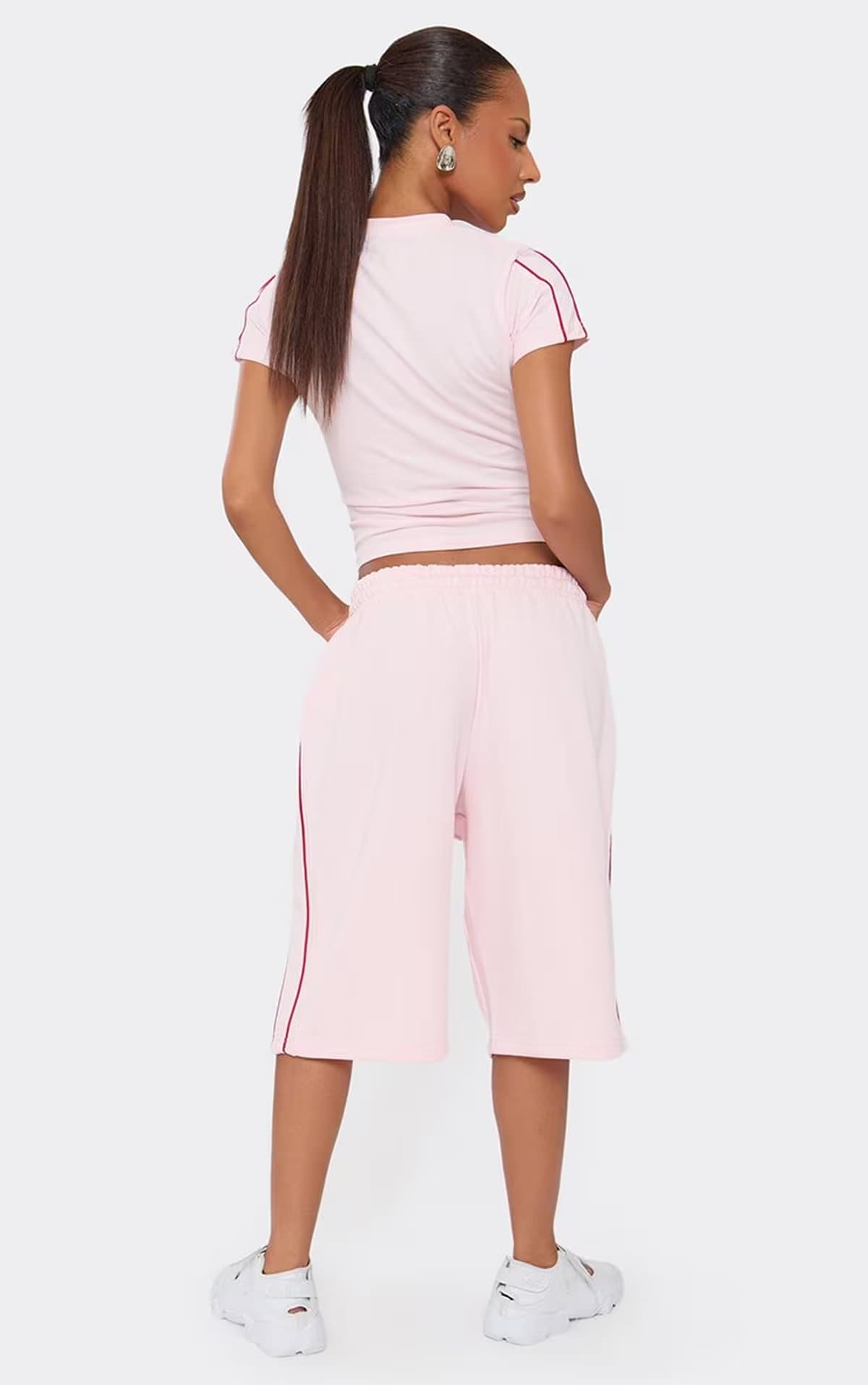 EGO Mid Rise Graphic Detail Oversized Jorts In Pink, Women's Size UK 6