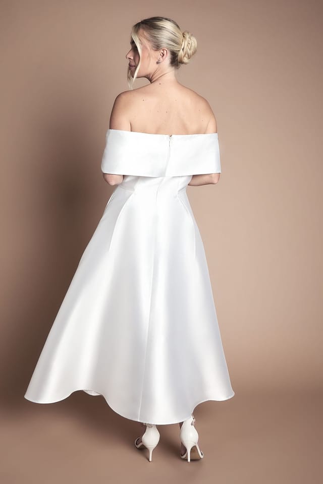 Coast Coast Women's Lisa Tan Petite Twill Bardot Waisted Midi Wedding Dress in Ivory - 3