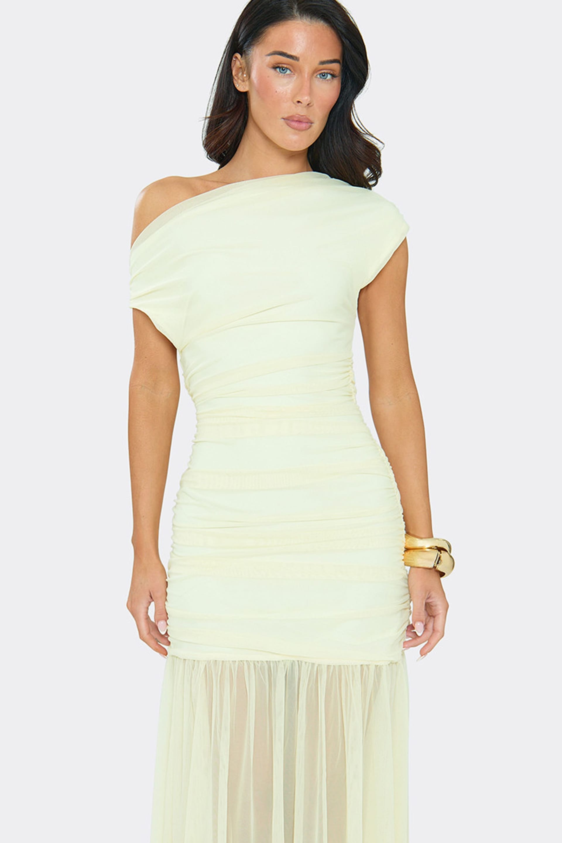 EGO EGO Women's Short Sleeve Ruched Maxi Dress in Lemon - 4