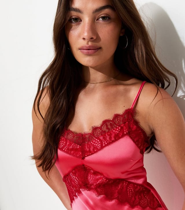 New Look Women's Bright Pink Satin Strappy Asymmetric Midi Dress New Look - 2