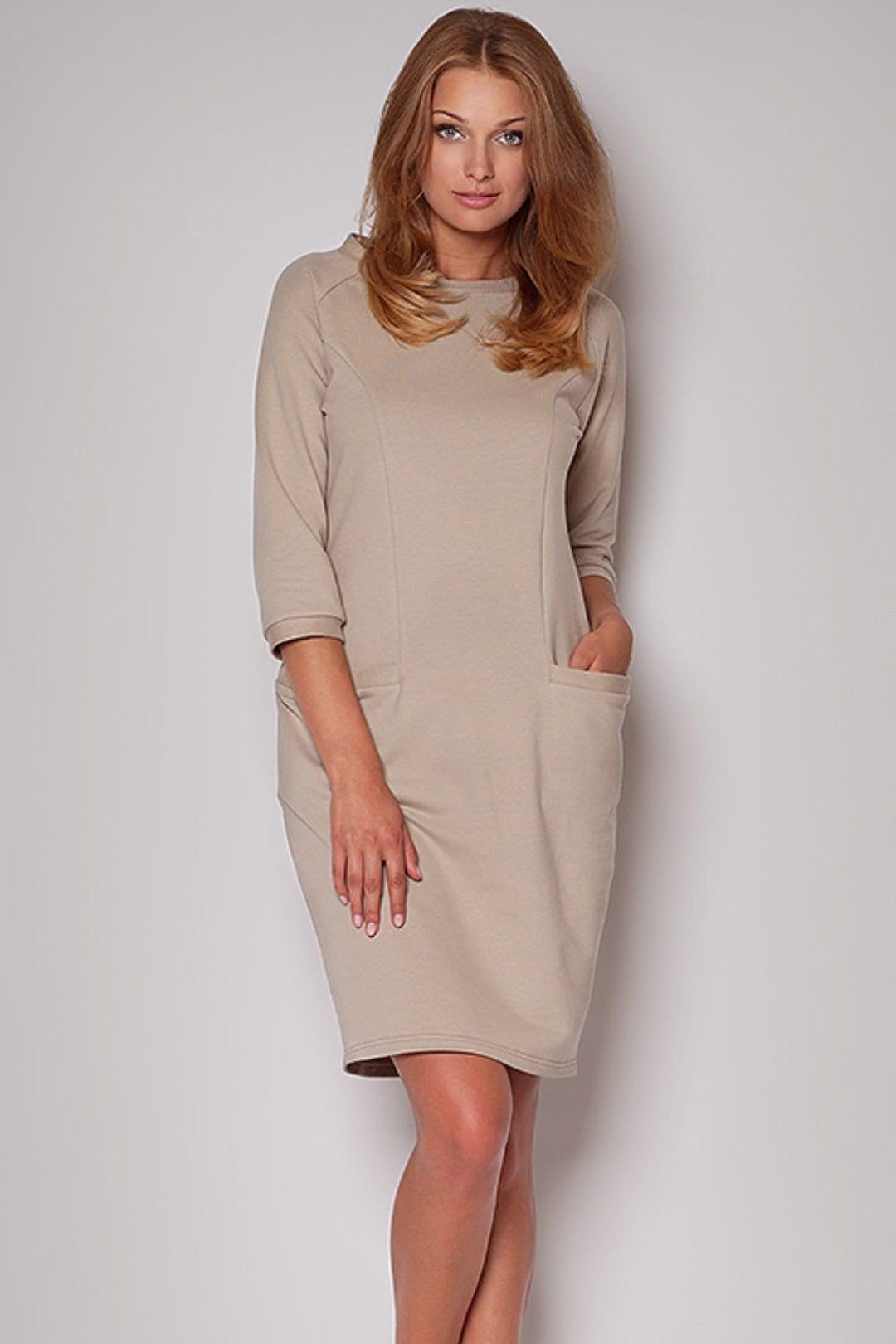 Love Lace Love Lace Women's Cotton Day Dress with Boat Neck Knee Length in Beige - 1
