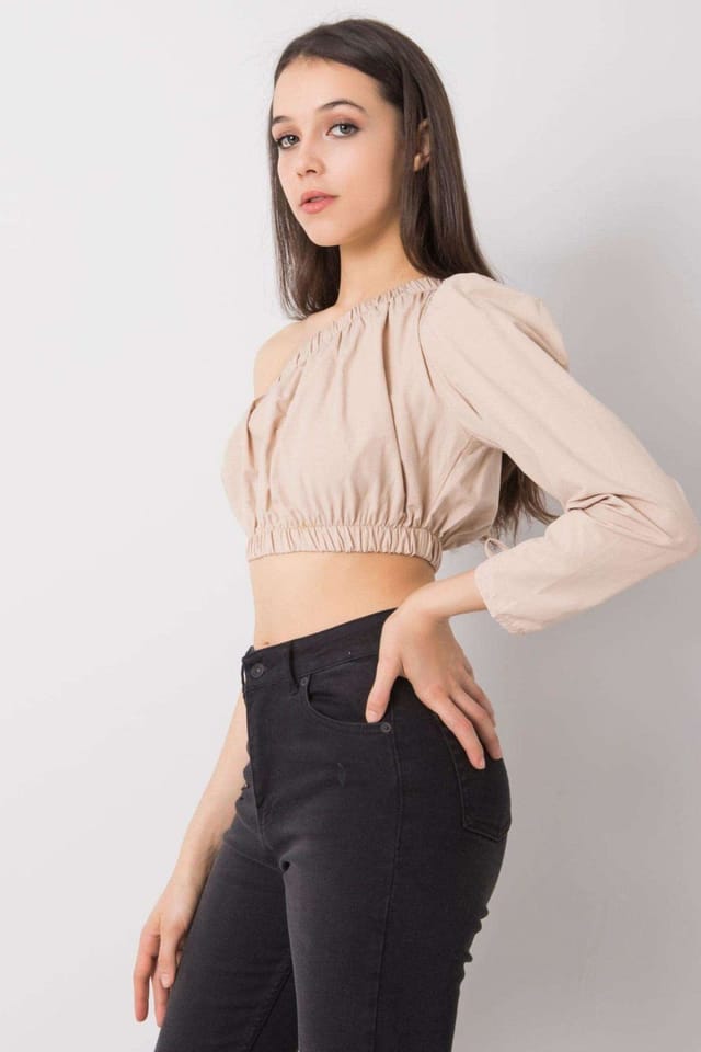 Love Lace Love Lace Women's Asymmetrical Neck Long Sleeve Casual Blouse in Beige - 3