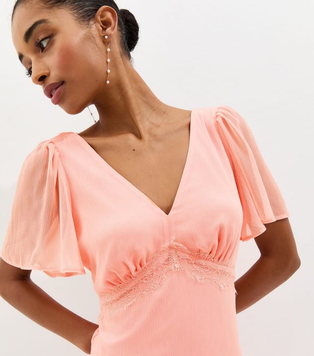 New Look Women's Light Coral Chiffon Lace Tea Maxi Dress New Look - 2