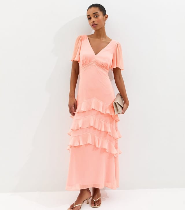 New Look Women's Light Coral Chiffon Lace Tea Maxi Dress New Look - 3