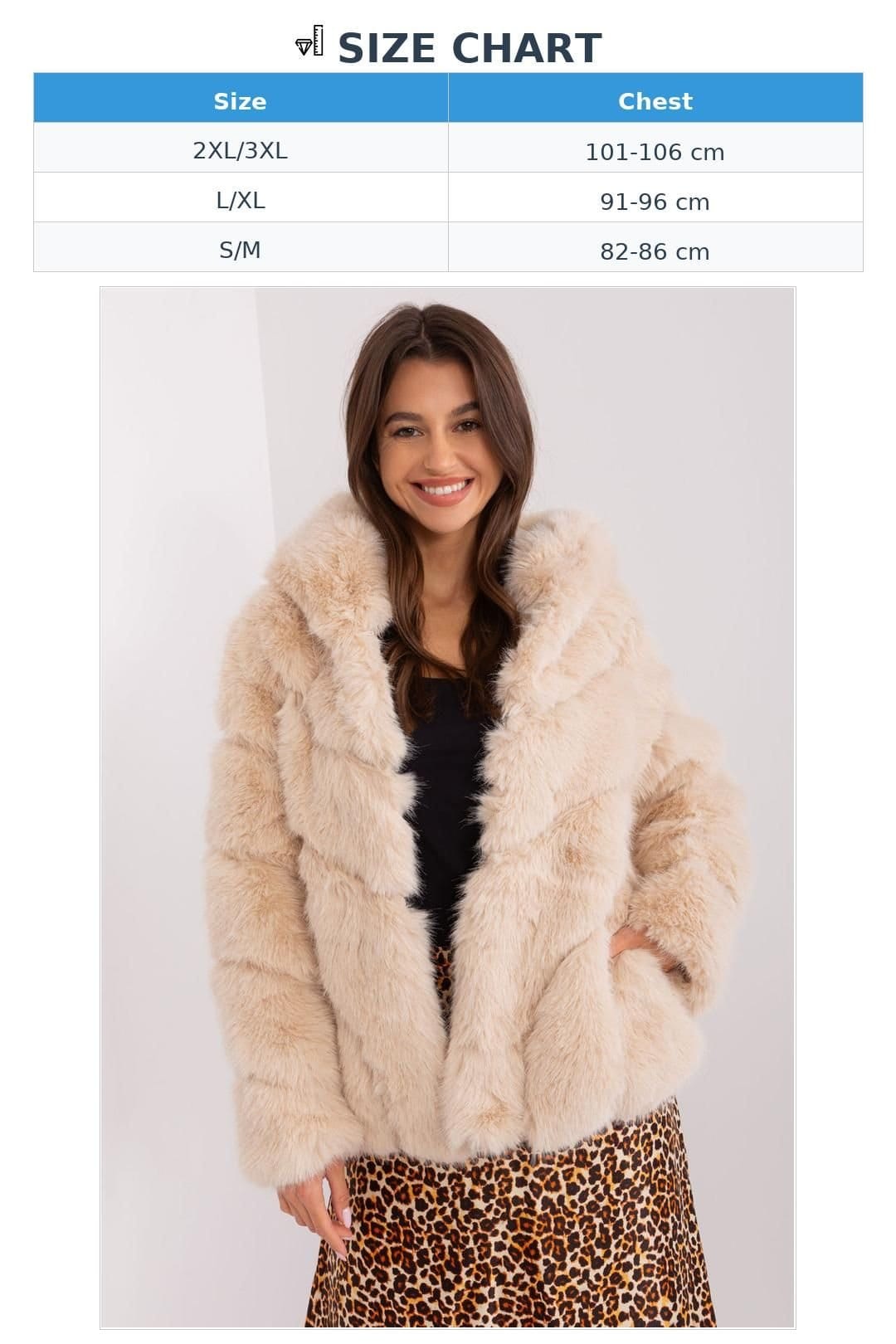 Love Lace Love Lace Women's Elegant Hooded Fur Jacket Transitional Wear in Beige - 4