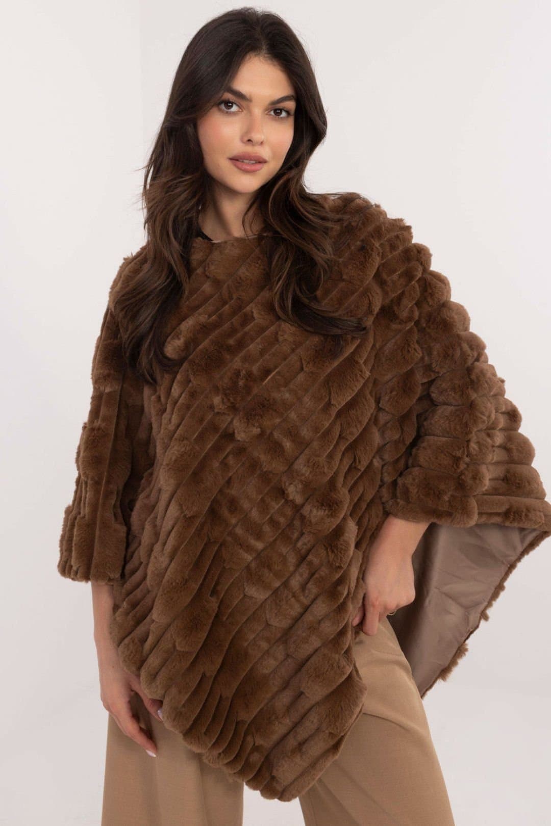Love Lace Love Lace Women's Everyday Textured Polyester Lined Poncho Style 203197 in Brown
