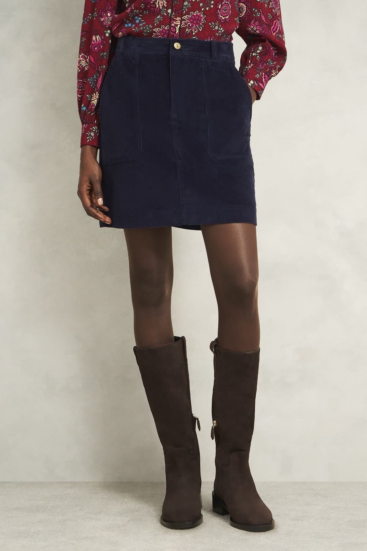 Hobbs London Hobbs London Dark Navy Corduroy Mini Skirt