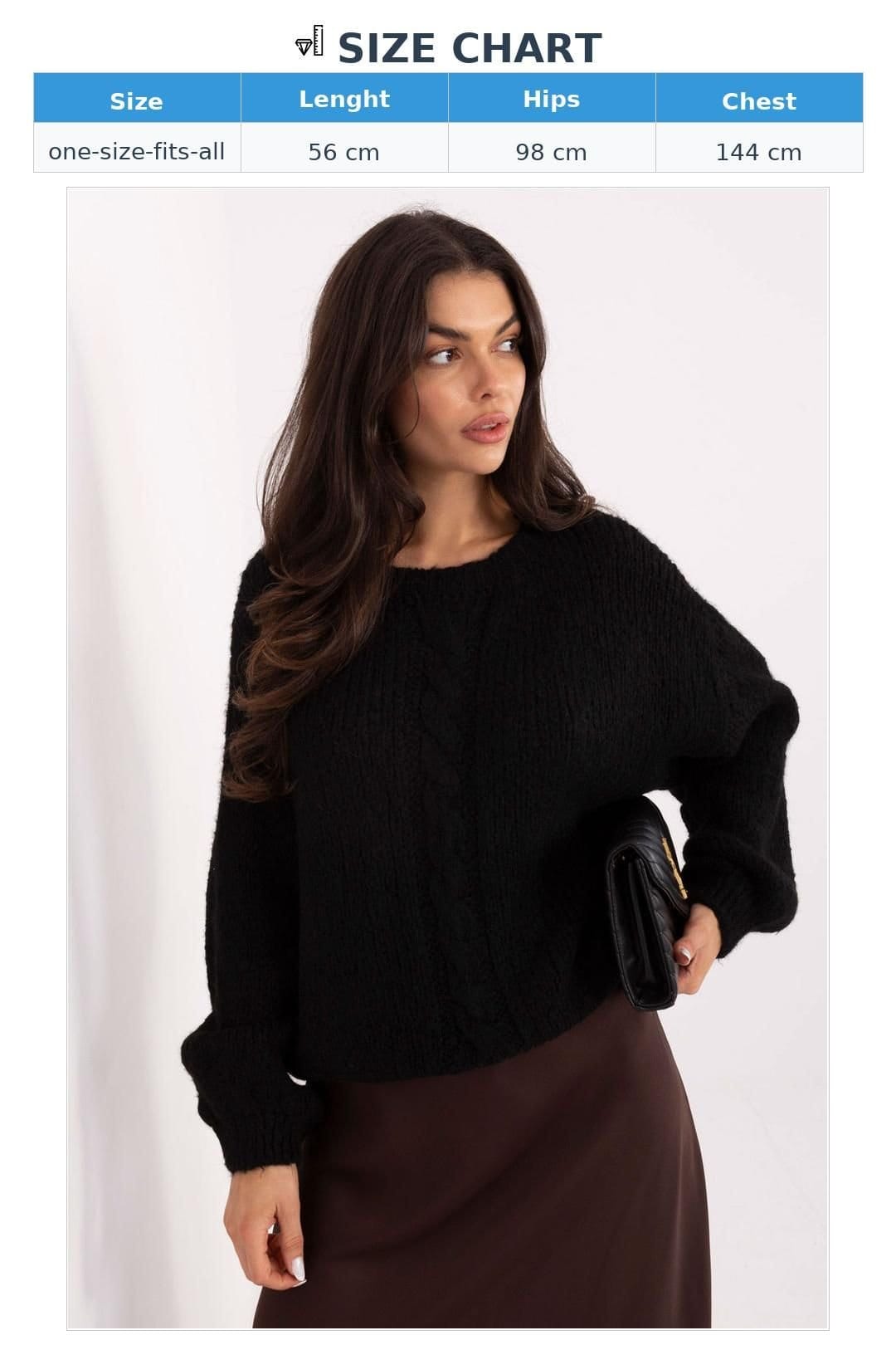 Love Lace Love Lace Women's Textured Puff Sleeve Loose Knit Sweater in Black - 4