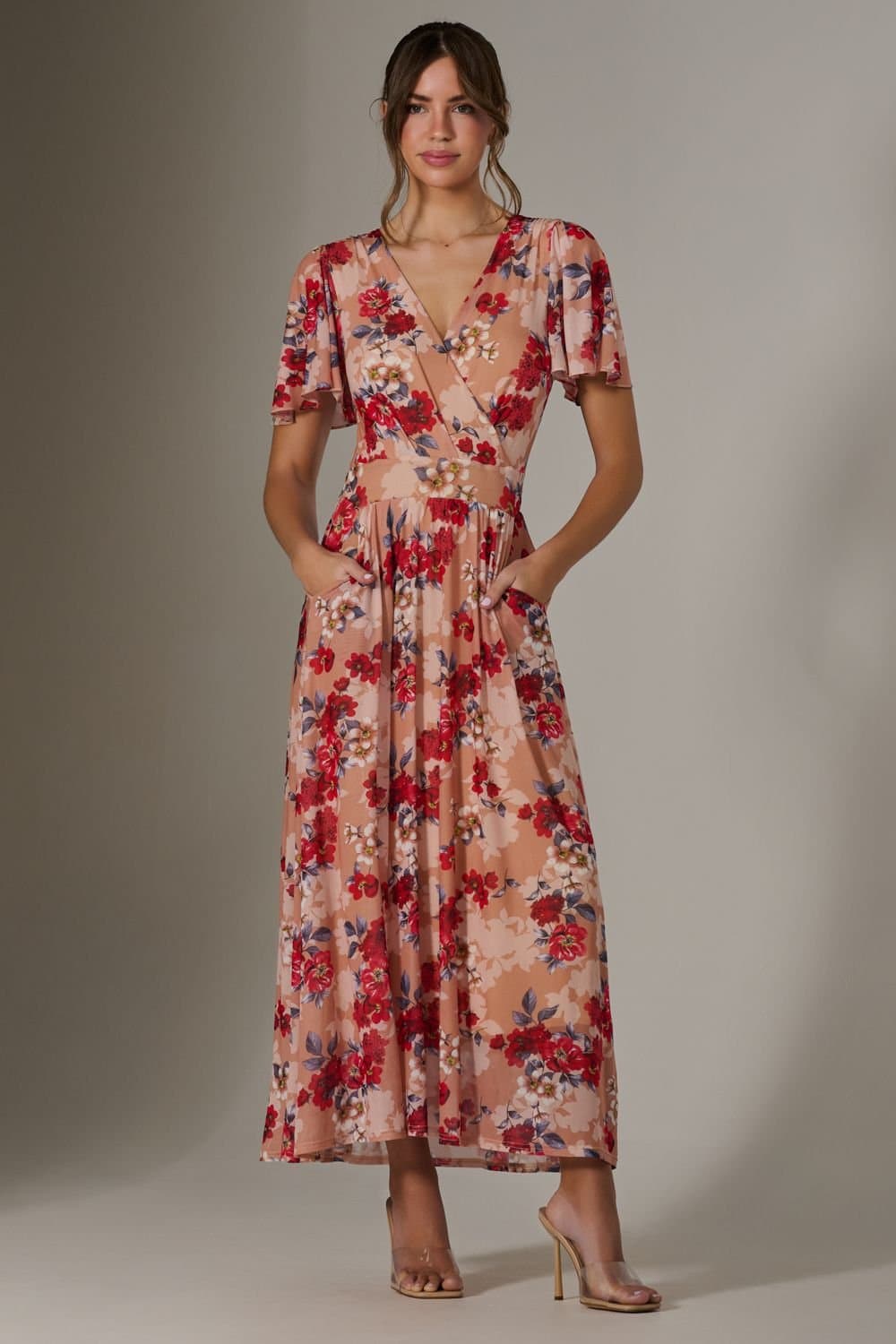 Jolie Moi Jolie Moi Women's Floral Mesh Wrap Maxi Dress