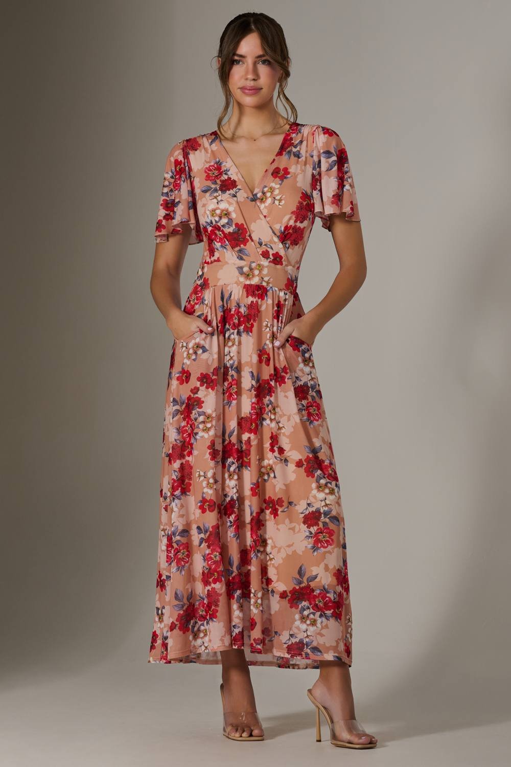 Jolie Moi Jolie Moi Women's Floral Mesh Wrap Maxi Dress - 3