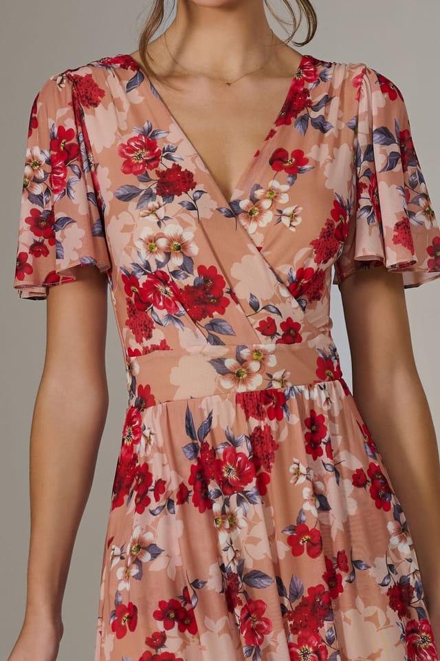 Jolie Moi Jolie Moi Women's Floral Mesh Wrap Maxi Dress - 3