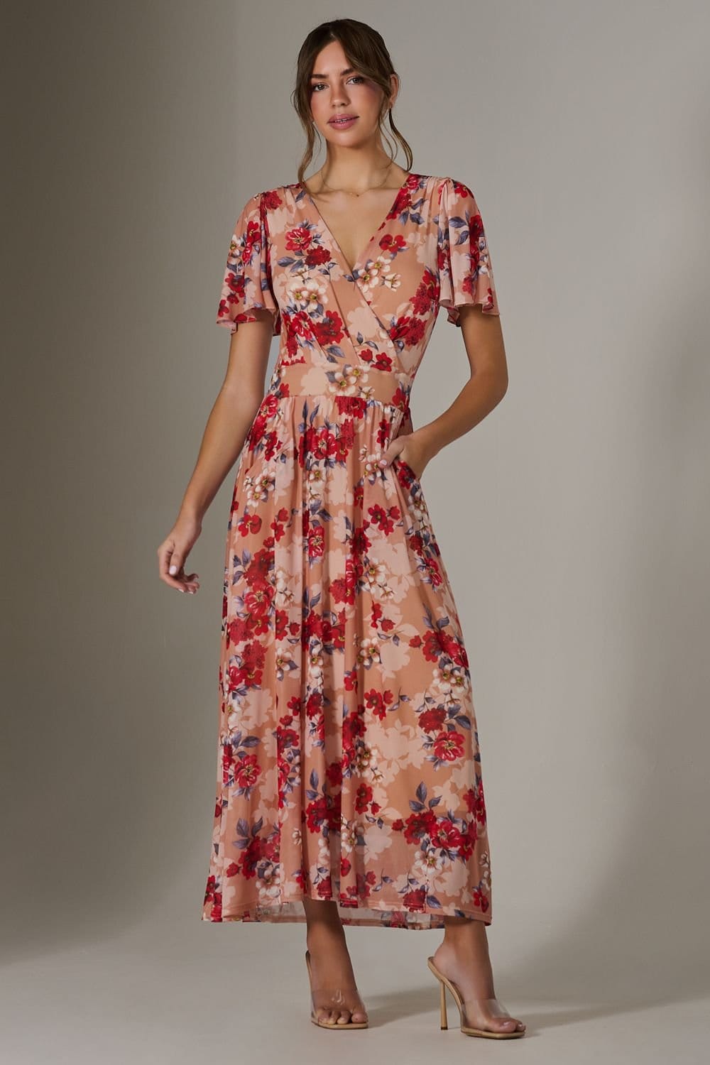 Jolie Moi Jolie Moi Women's Floral Mesh Wrap Maxi Dress - 4