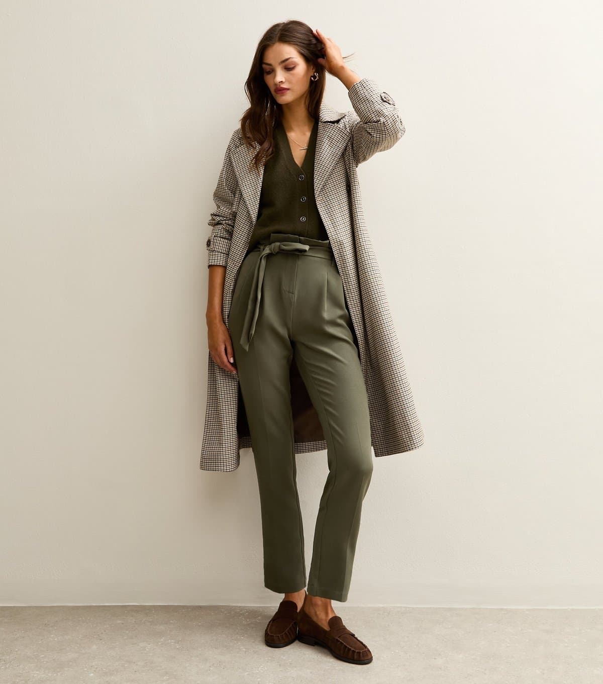 New Look Women's Tall Khaki Paperbag Waist Trousers New Look