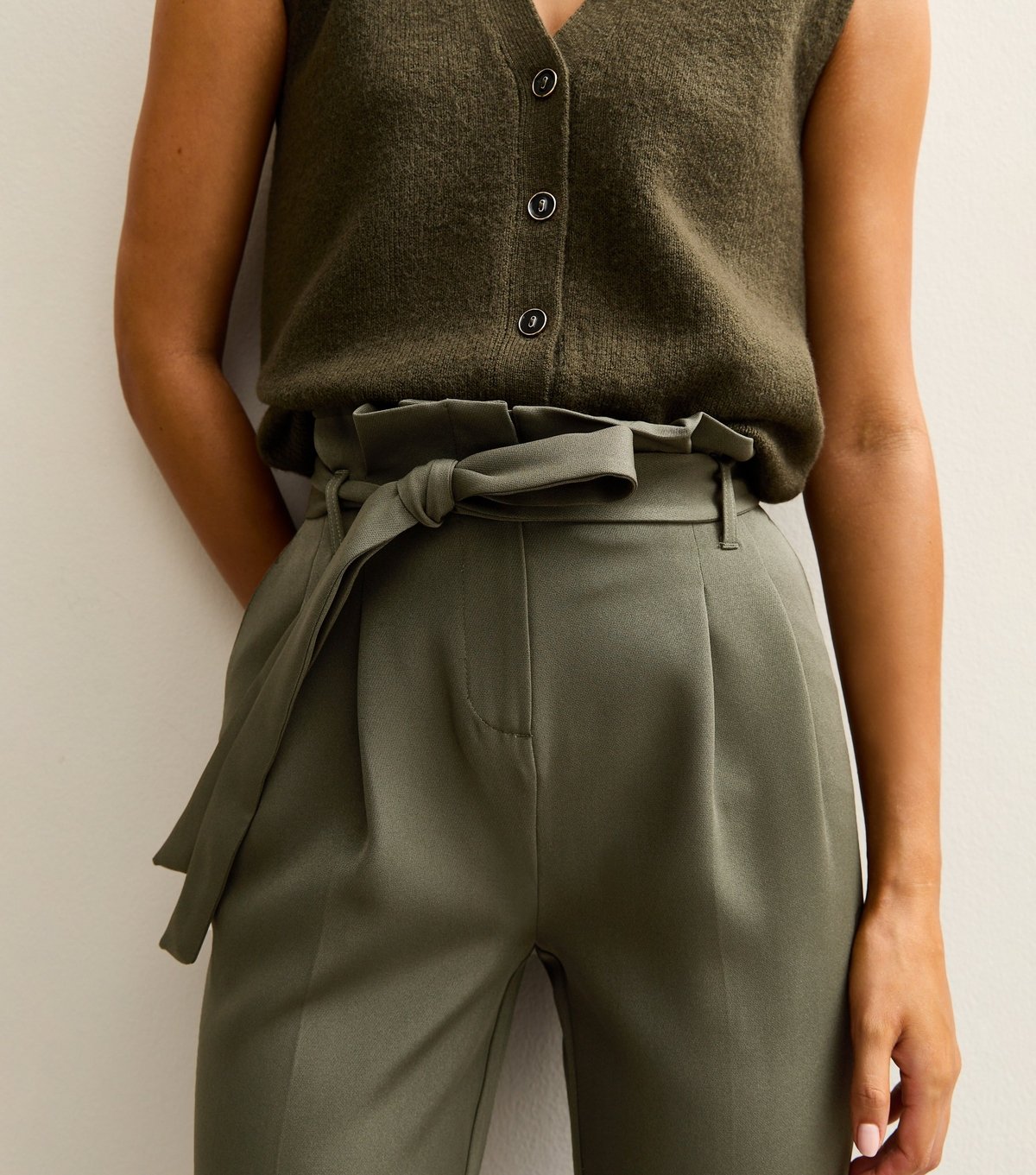 New Look Women's Tall Khaki Paperbag Waist Trousers New Look - 2