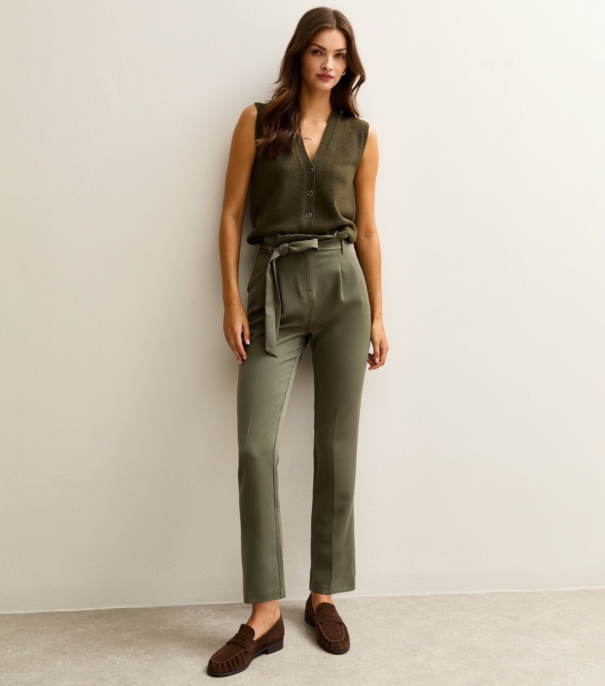 New Look Women's Tall Khaki Paperbag Waist Trousers New Look - 3