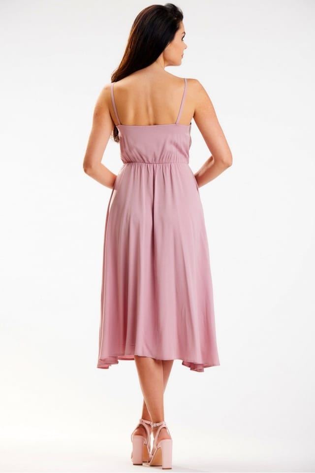 Love Lace Love Lace Women's Elegant Crinkled Neck Midi Dress With Thin Straps in Pink - 3