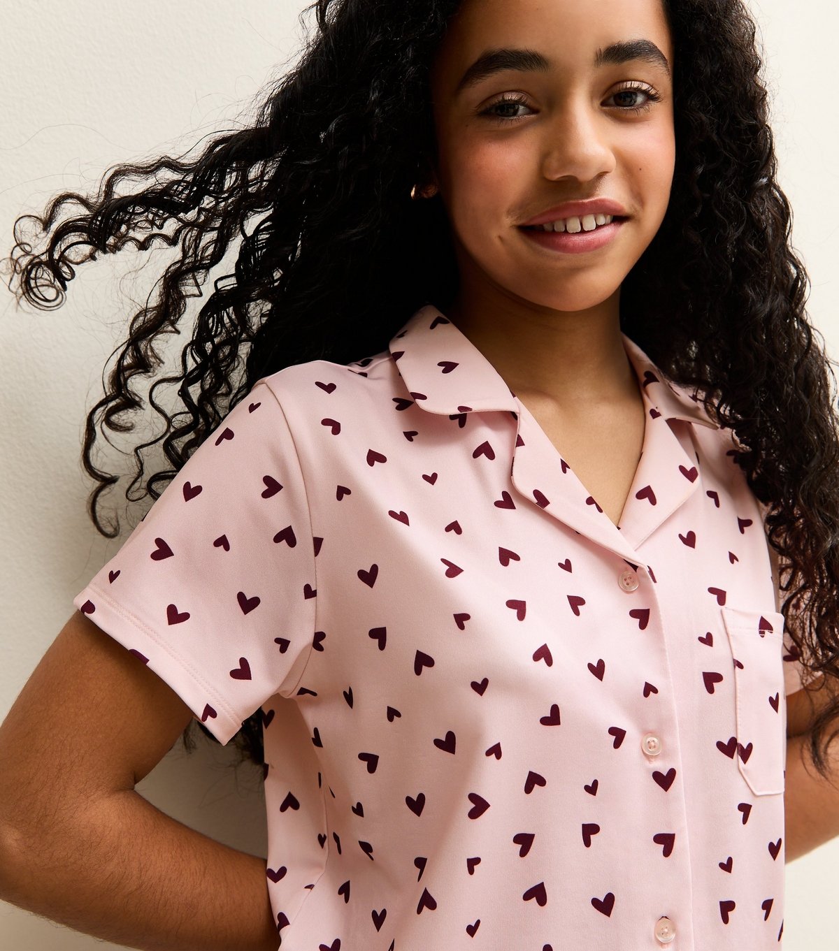 New Look Girls' Pink Heart Print Shirt and Shorts Pyjama Set New Look - 2