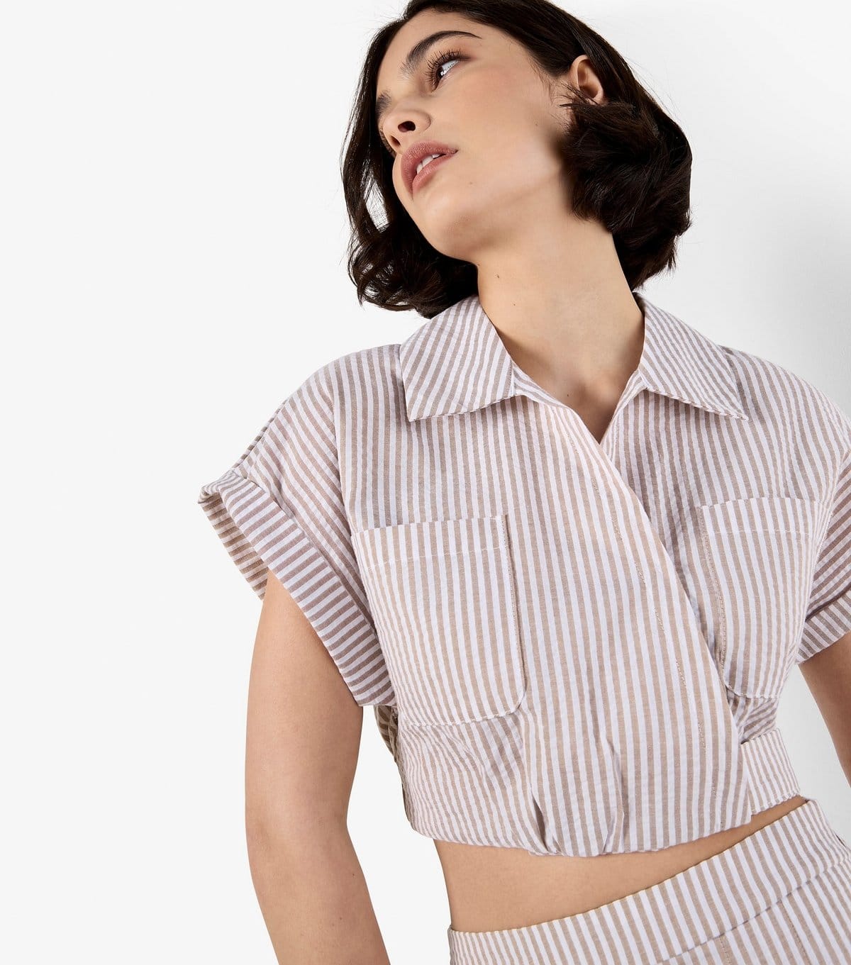 Apricot Women's Stone Striped Seersucker Crop Top Apricot New Look - 4