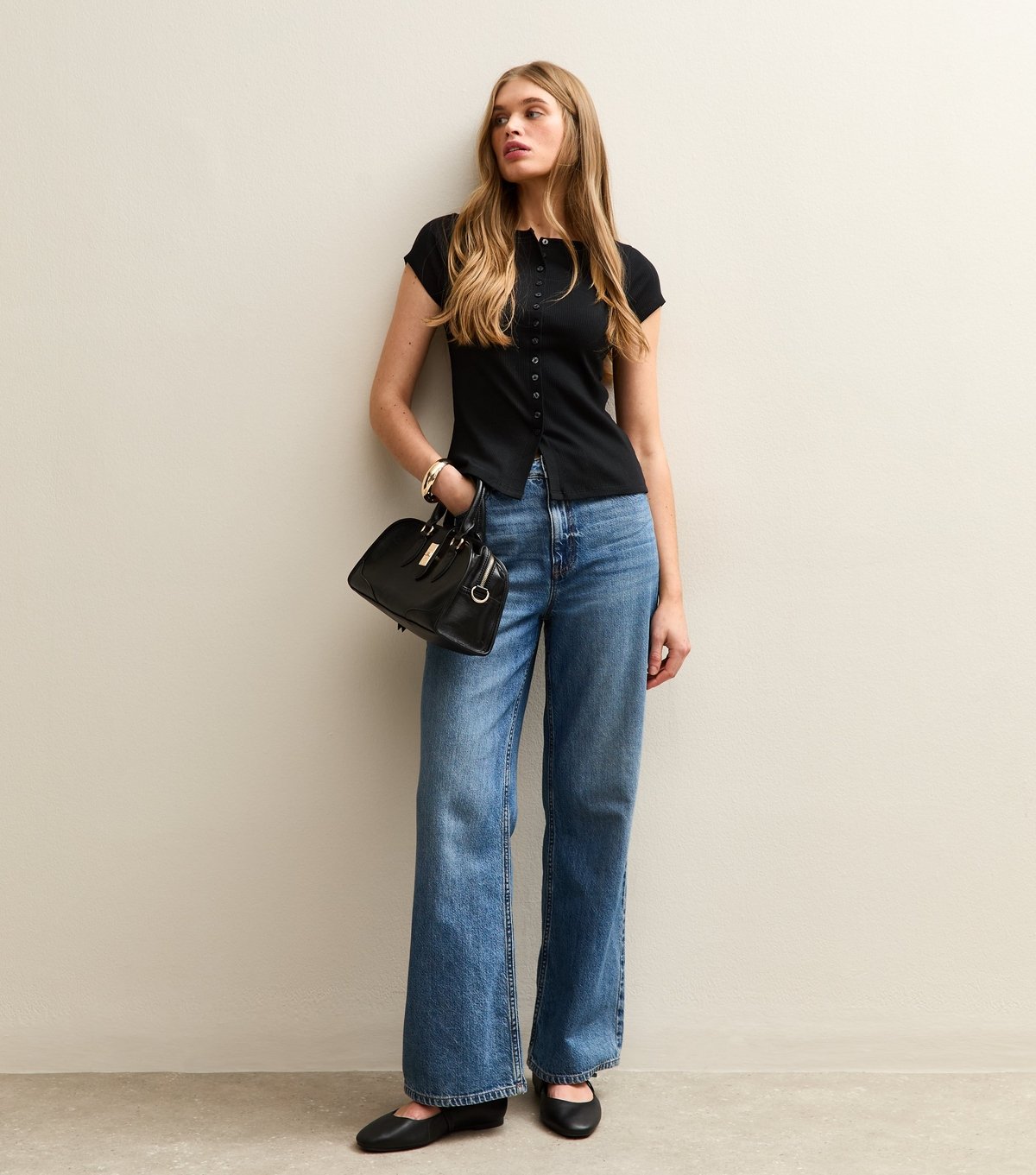 New Look Women's Black Button Through Baby Tee New Look - 2