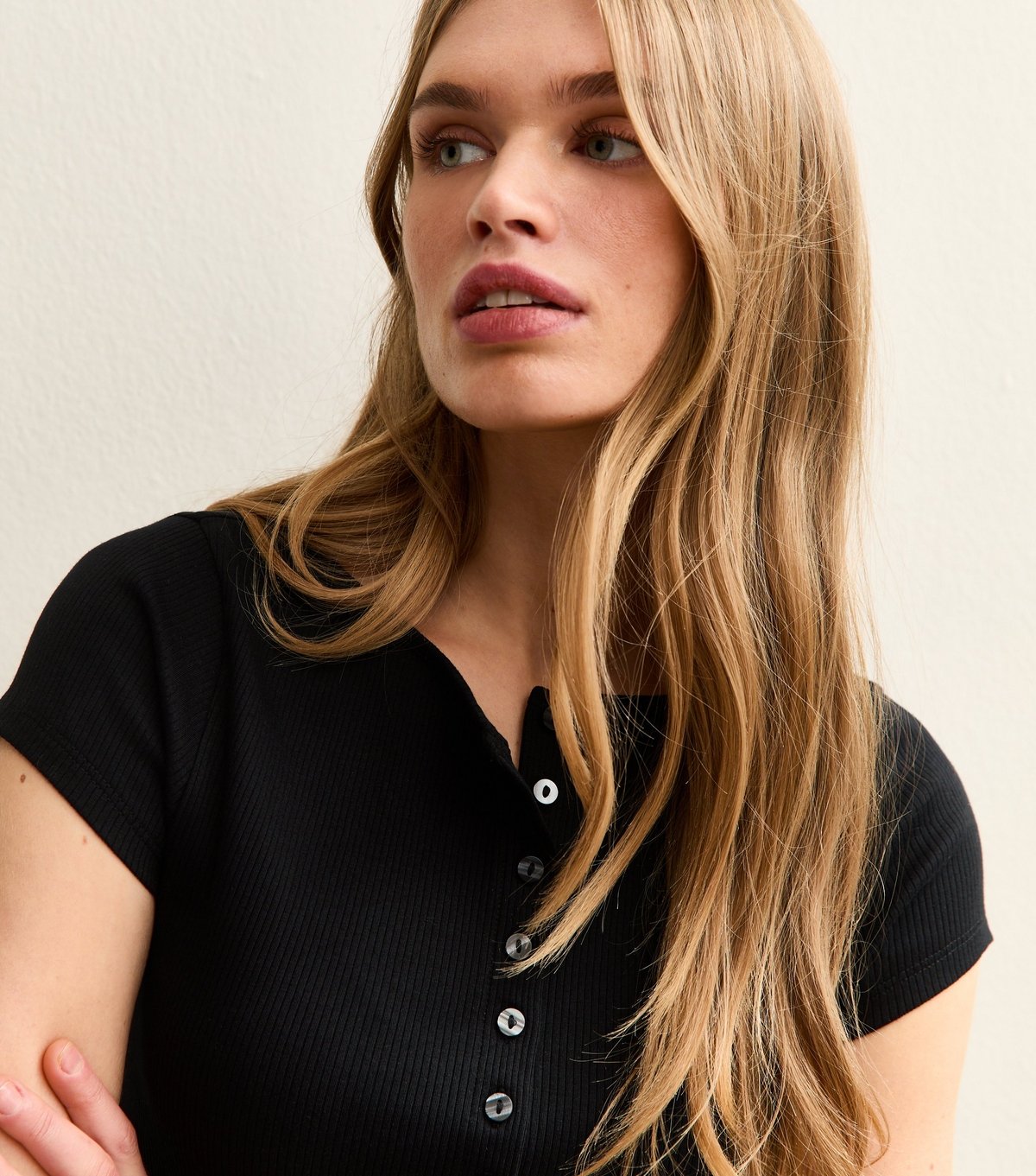 New Look Women's Black Button Through Baby Tee New Look - 3