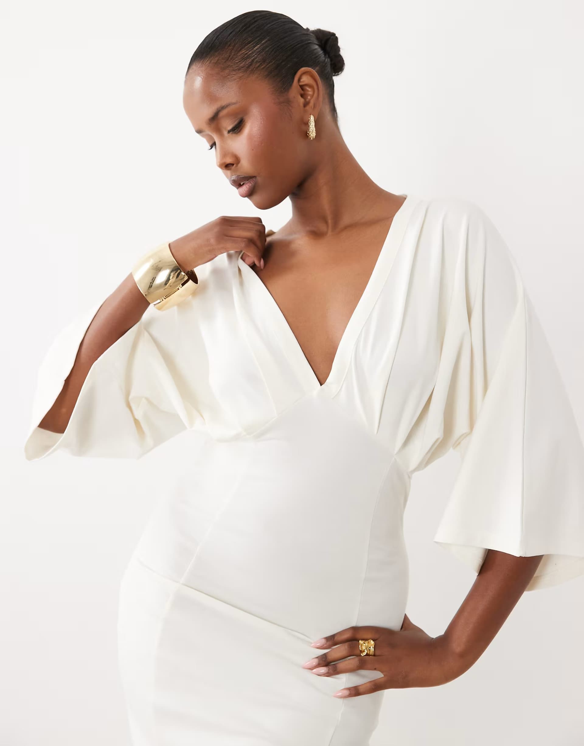 ASOS ASOS DESIGN grecian v neck mini dress in neutral