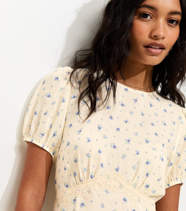 New Look Women's Cream Ditsy Floral Puff Sleeve Mini Dress New Look - 2