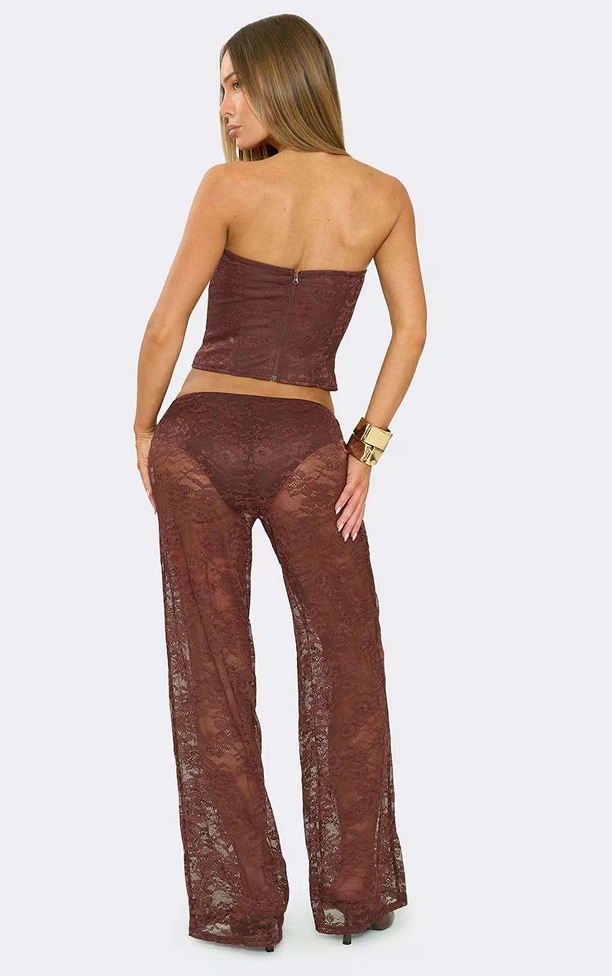 EGO Chocolate Brown Lace Low Waist Wide Leg Trousers