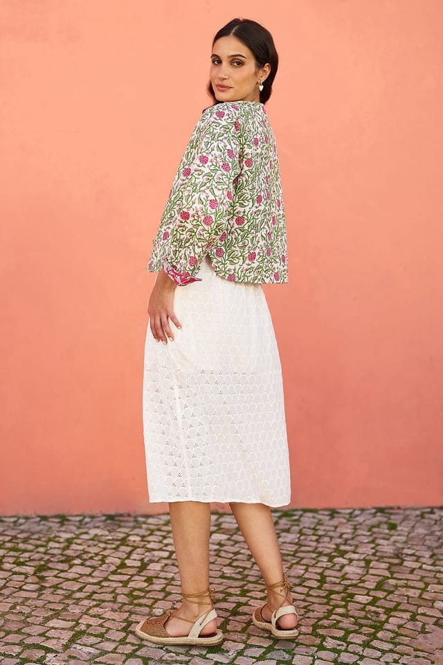 Yumi Yumi Women's White Floral Reversible Cotton Quilted Jacket - 3