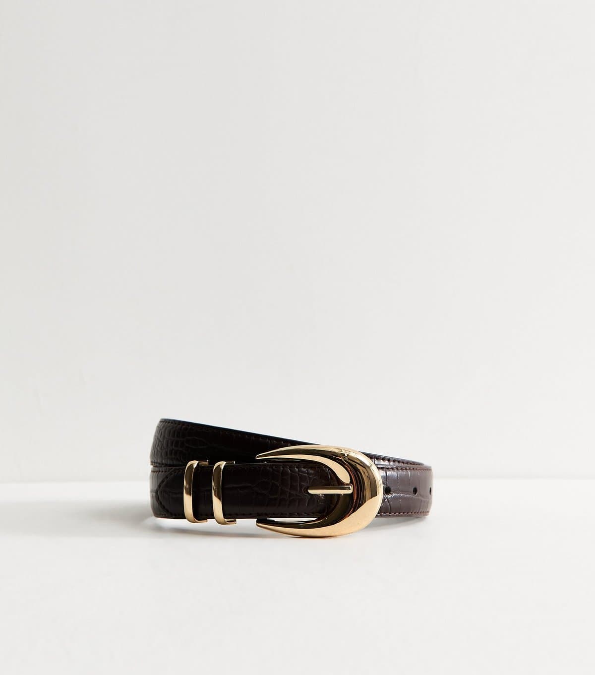 New Look New Look Dark Brown Faux Leather Croc Embossed Belt
