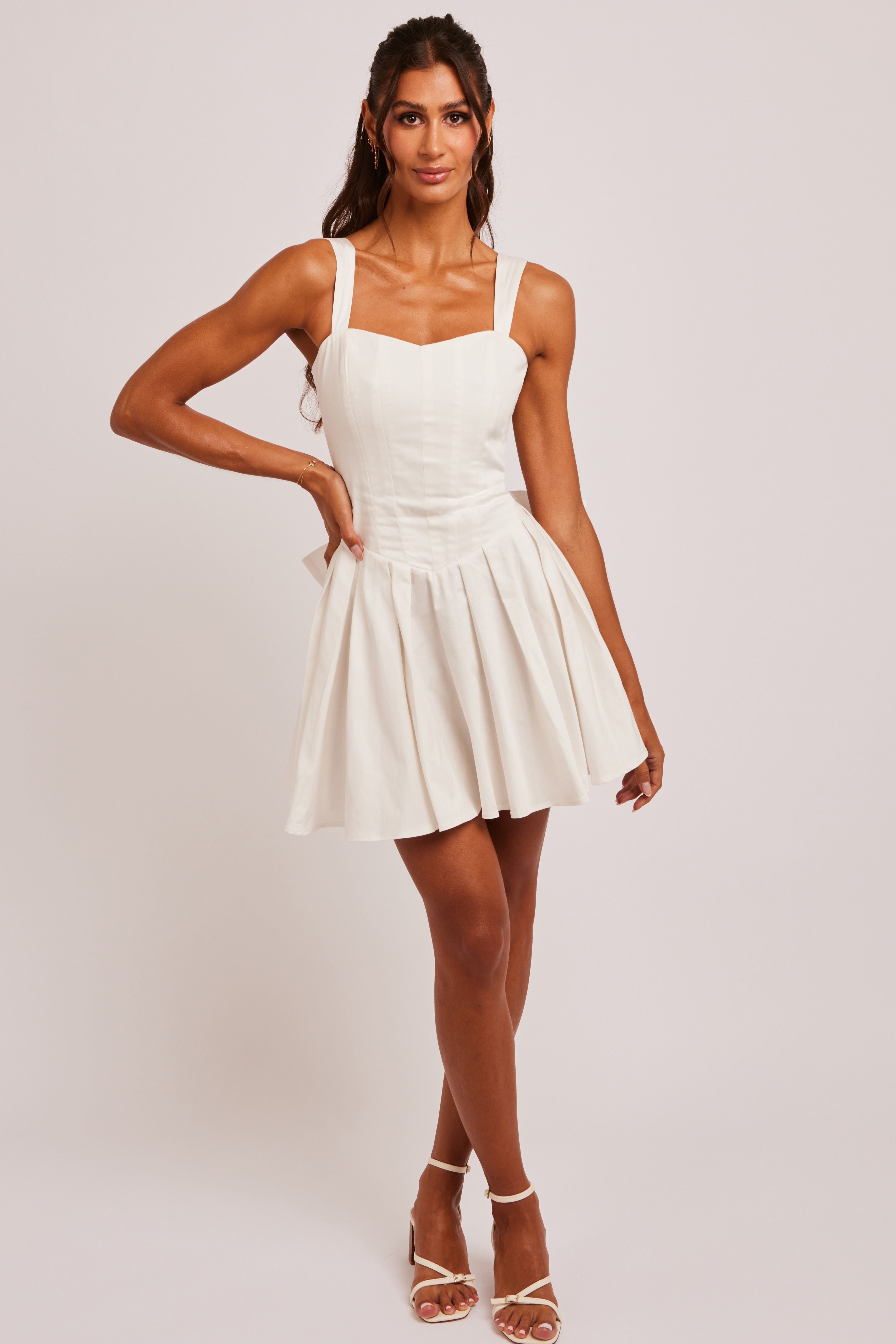 Jaded Rose Jaded Rose Women's Rosie White Sweetheart Bow Detail Box Pleat Mini Dress - 3
