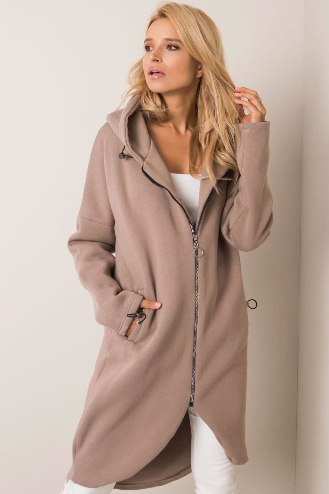 Love Lace Taupe Zip Hoodie Sweatshirt with Pockets