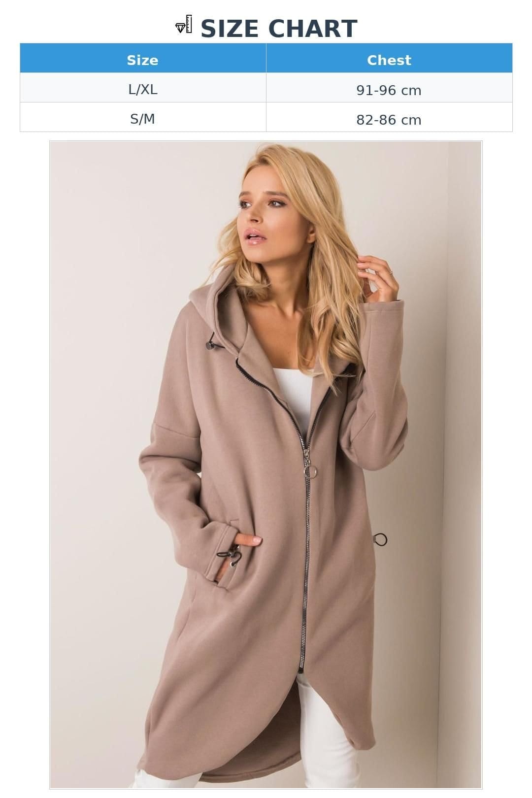 Love Lace Love Lace Women's Extended Cut Zip Hoodie Sweatshirt Pockets Style 168763 in Taupe - 4