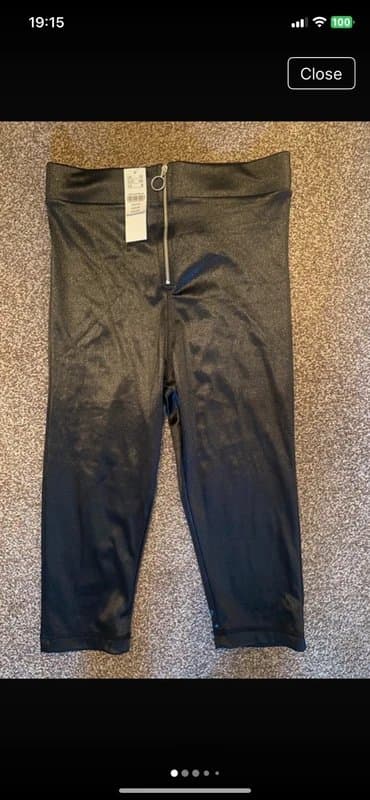 Topshop Topshop Black Shiny Zip Front Long Cycling Shorts sz 12 L15 BNWT