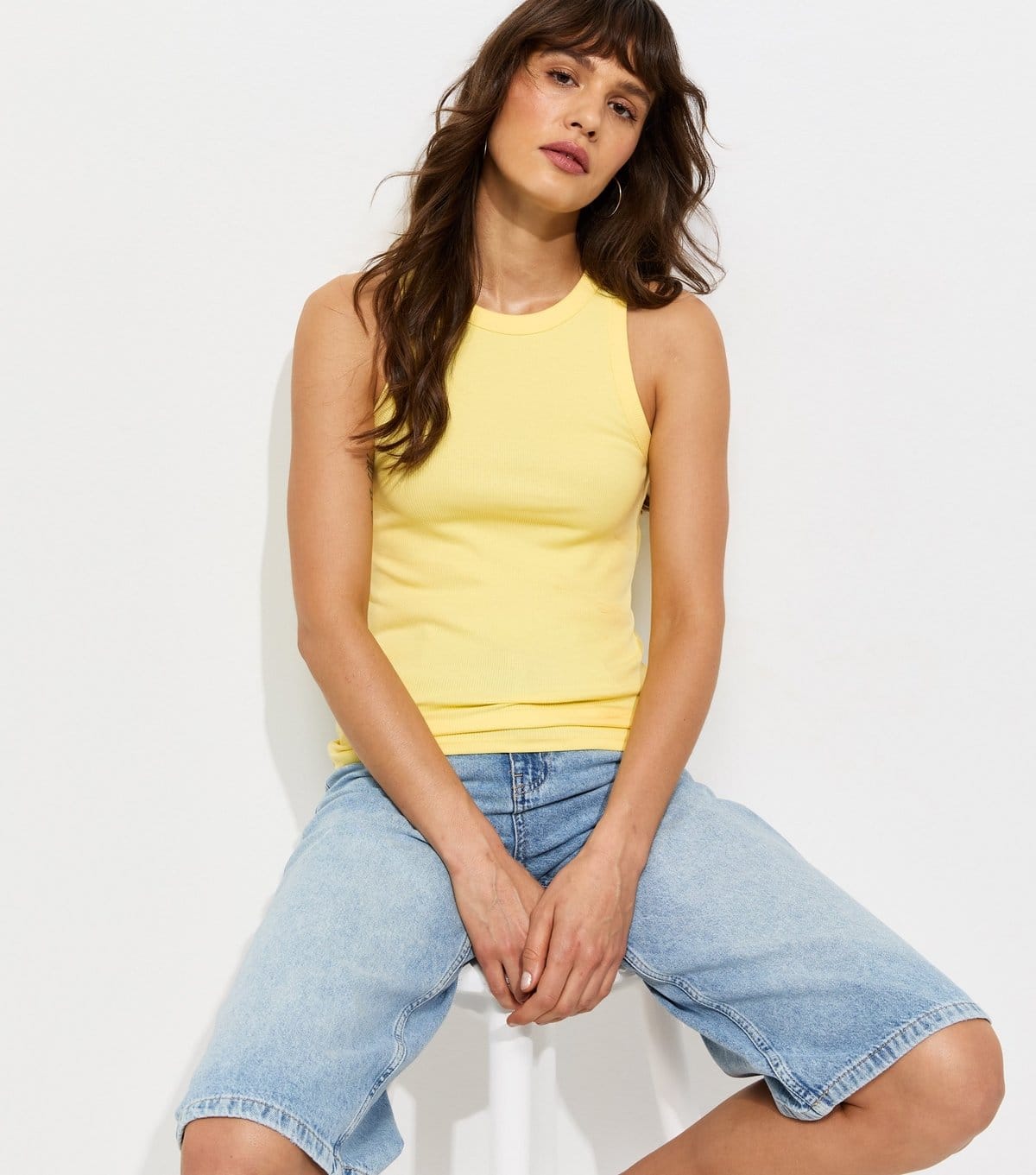New Look Light Yellow Cotton Rich Ribbed Racer Vest