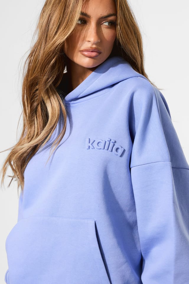 Kaiia Kaiia Embossed Logo Oversized Hoodie Cornflower Blue - 3