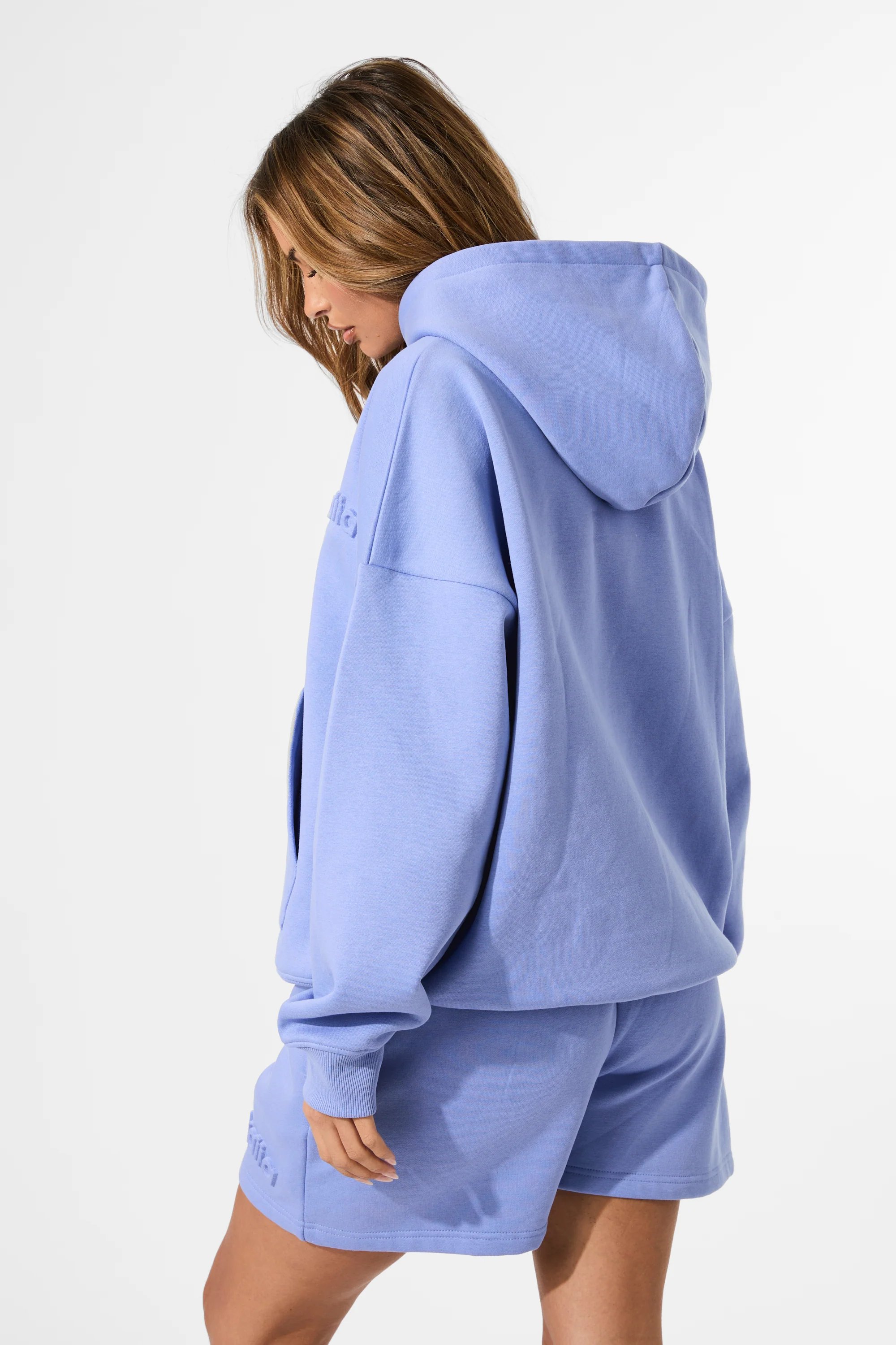 Kaiia Kaiia Embossed Logo Oversized Hoodie Cornflower Blue - 4