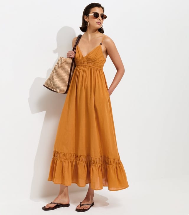 New Look Women's Dark Yellow Cotton Tiered Beach Maxi Dress New Look - 2